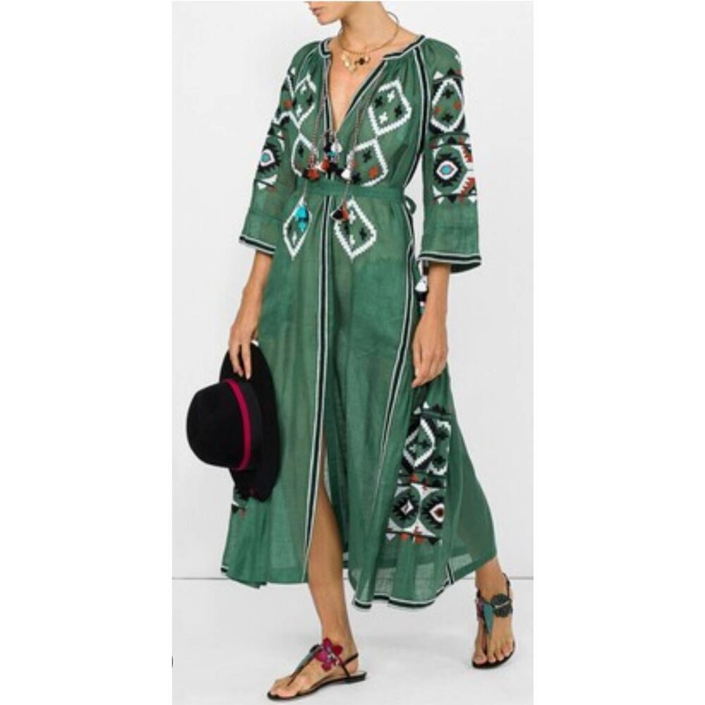 Womens large spruce sage green earthtone 100% linen maxi dress boho well made